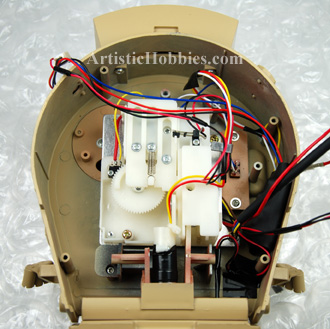 Underside of turret with electronics and wiring