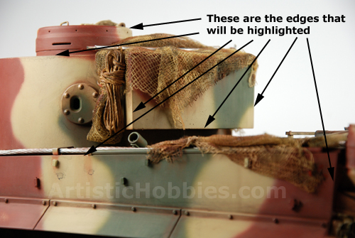 Edges on tank that will be weathered.
